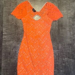 BEBE Vibrant Orange Lace Mini Dress